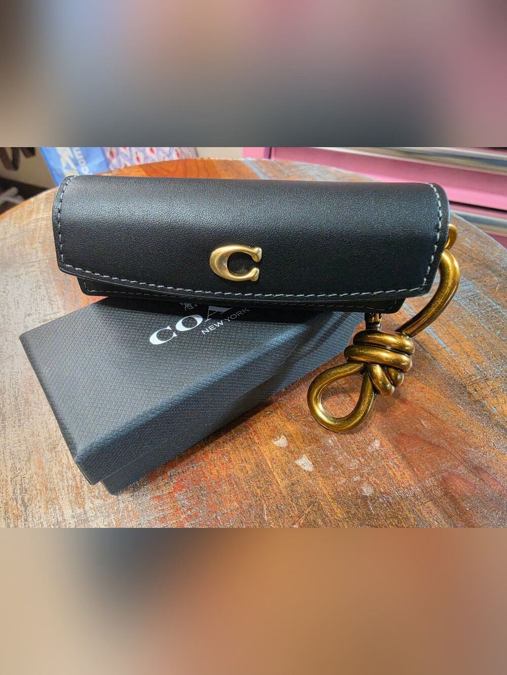 Coach Lipstick Dice Leather Purse Charm Hokder Keychain